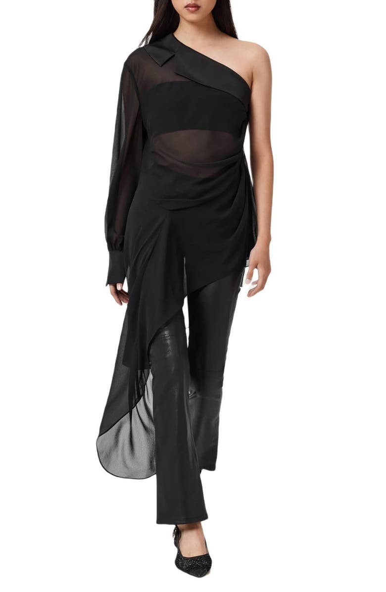 AllSaints Anaya Asymmetric Sheer Chiffon Top, Main, color, Black