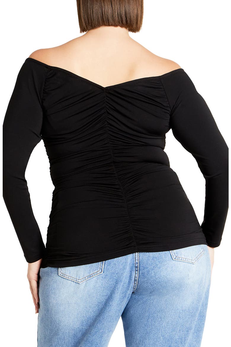 Sally Ruched Off the Shoulder Top, Alternate, color, BLACK