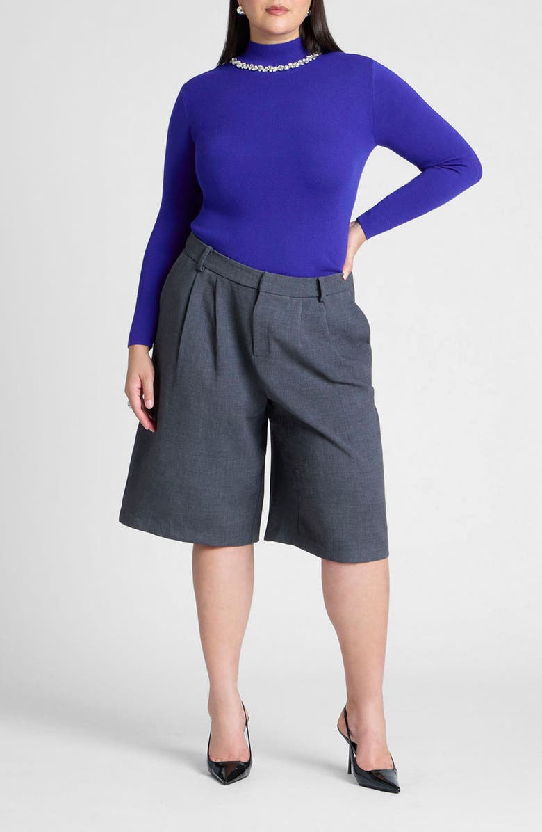 ELOQUII Crystal Embellished Rib Mock Neck Sweater, Alternate, color, 