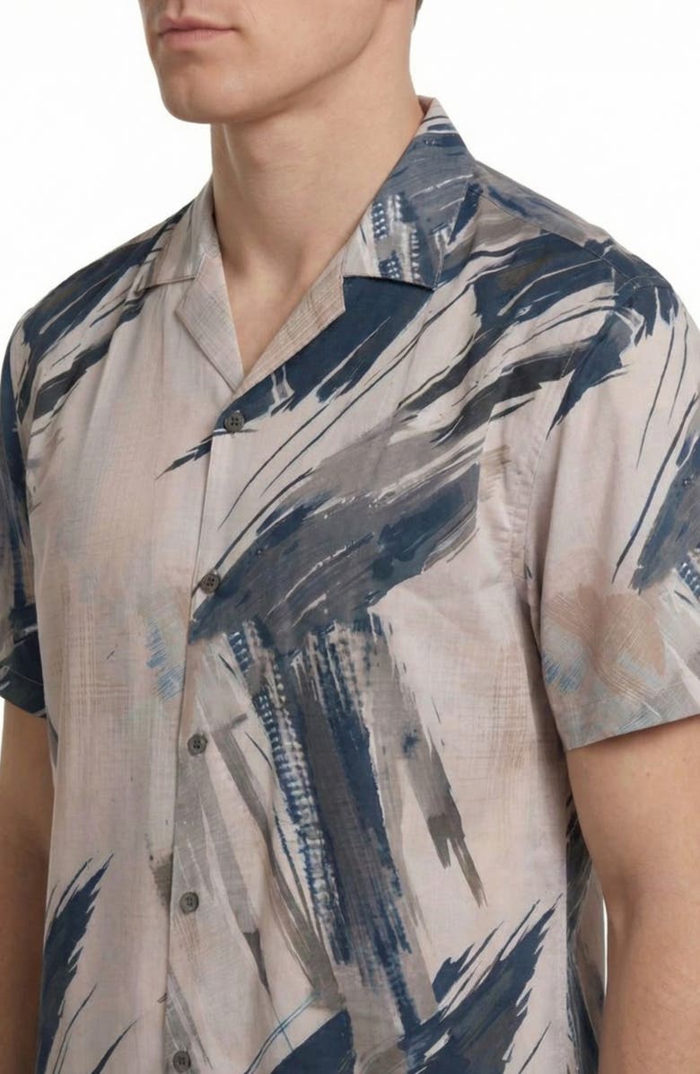 Report Collection Abstract Print 4-Way Stretch Short Sleeve Button-Up Shirt, Alternate, color, 01 White