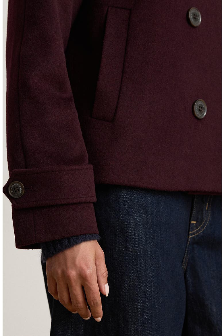 Double Breasted Cropped Wool Blend Coat, Alternate, color, PINOT NOIR