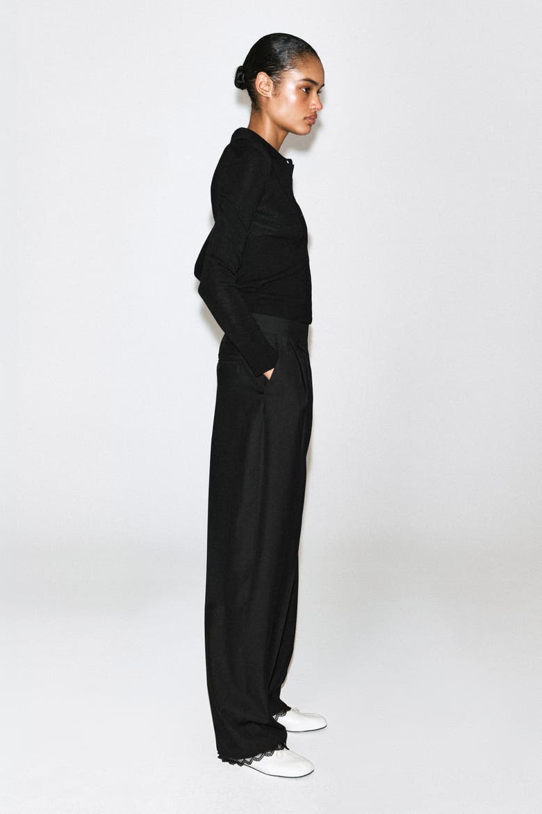 Lace-detail Wool Tapered Pants, Alternate, color, BLACK