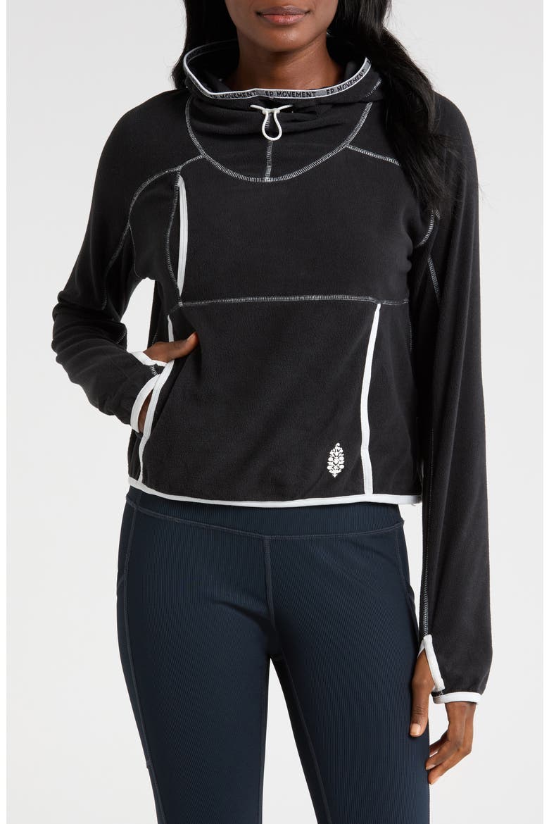 FP Movement Care on the Run Fleece Funnel Neck Hoodie, Main, color, BLACK