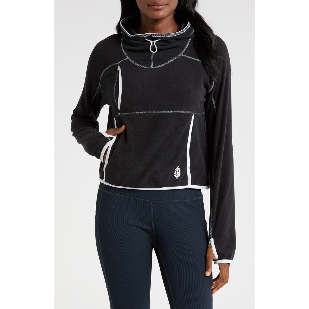 Free People Fp Movement Care On The Run Fleece Funnel Neck Hoodie In Black