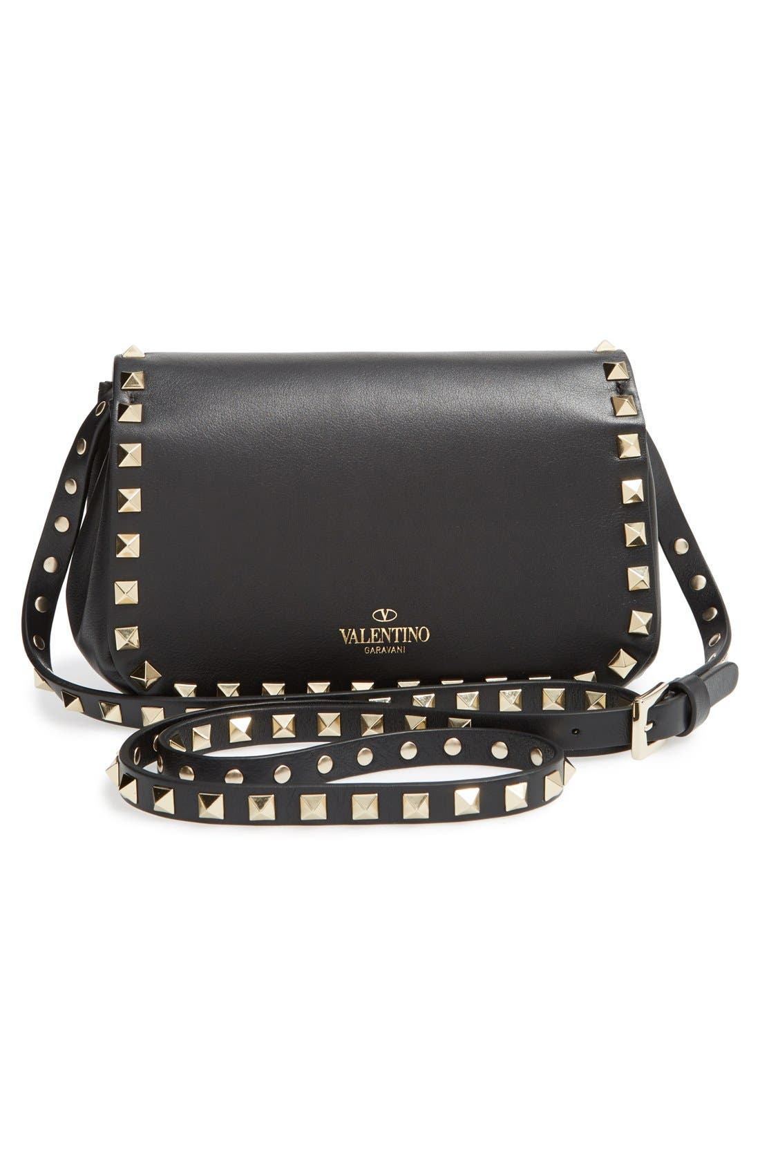 'Mini Rockstud' Crossbody Bag, Alternate, color, BLACK
