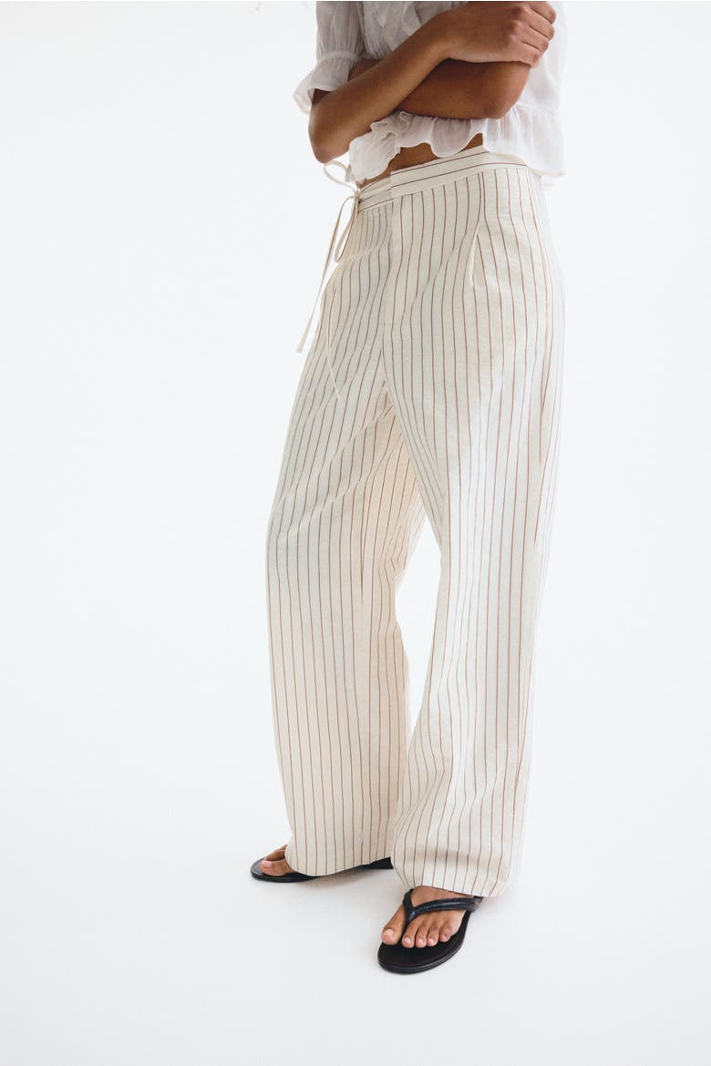 Tie-detail Trousers, Alternate, color, White/striped