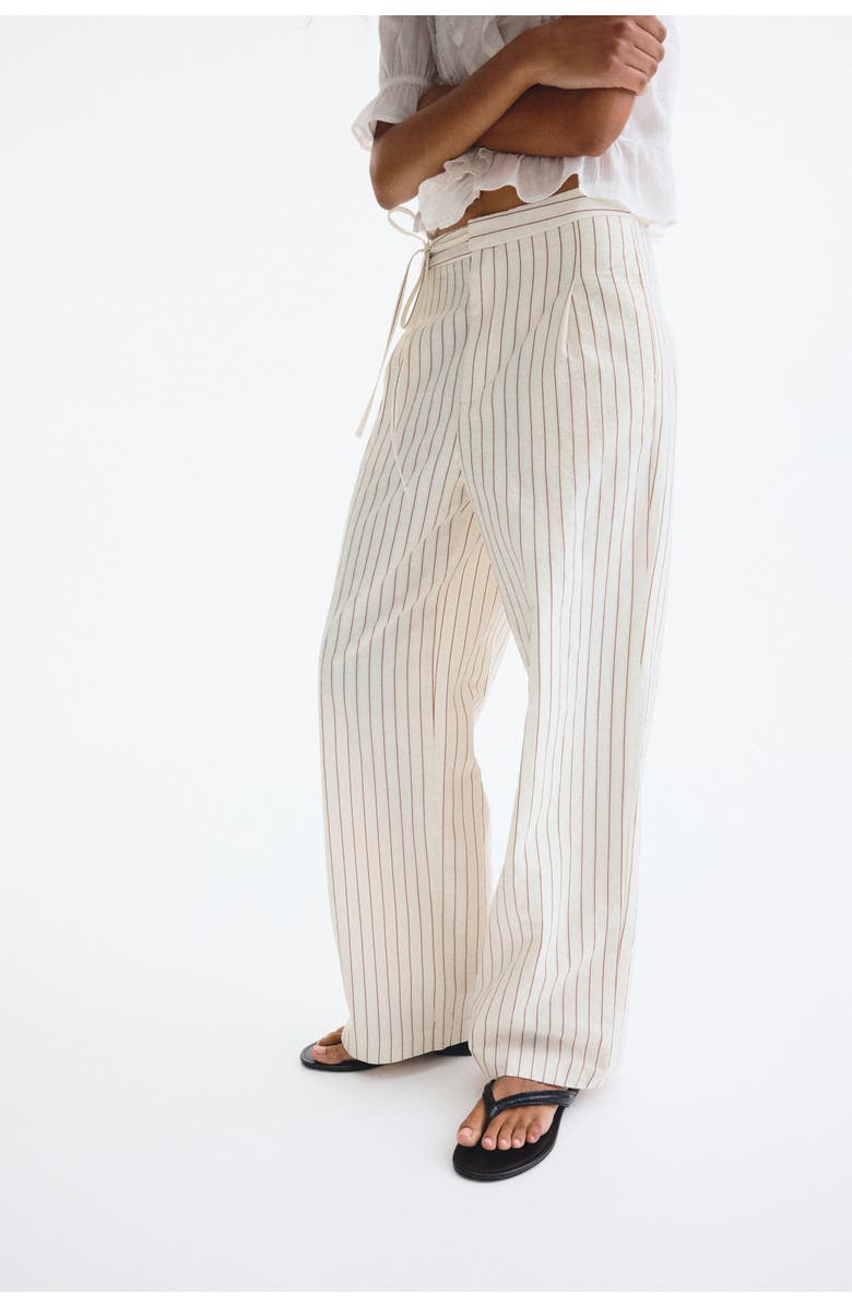 H&M Tie-detail Trousers, Alternate, color, White/Striped