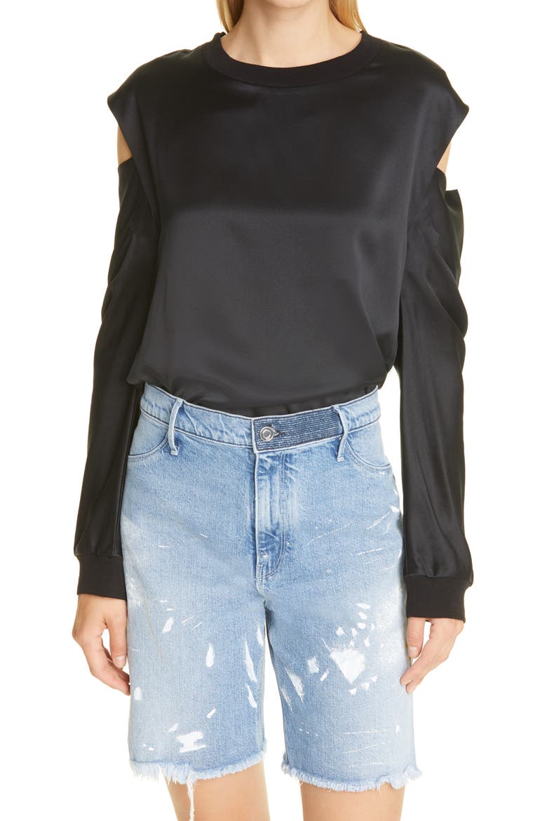 Capucine Cold Shoulder Silk Top, Main, color, BLACK