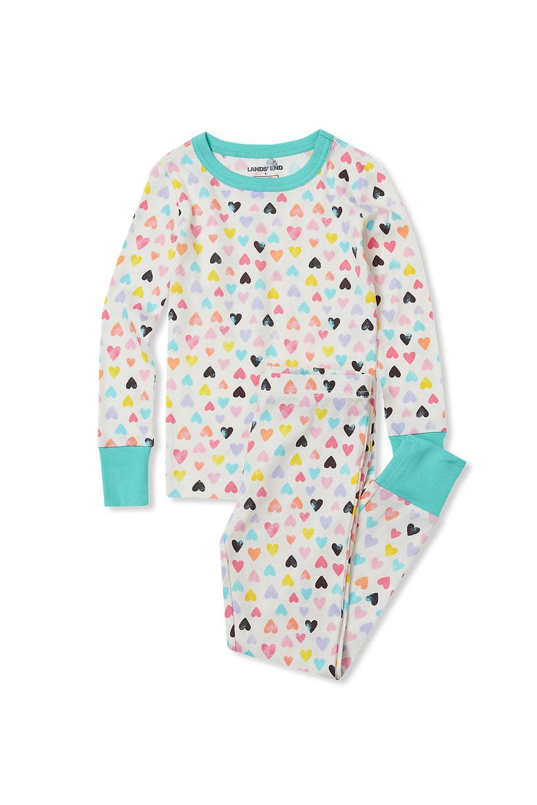 Kids Pattern Snug Fit Pajama Set, Main, color, Watercolor Multi Hearts
