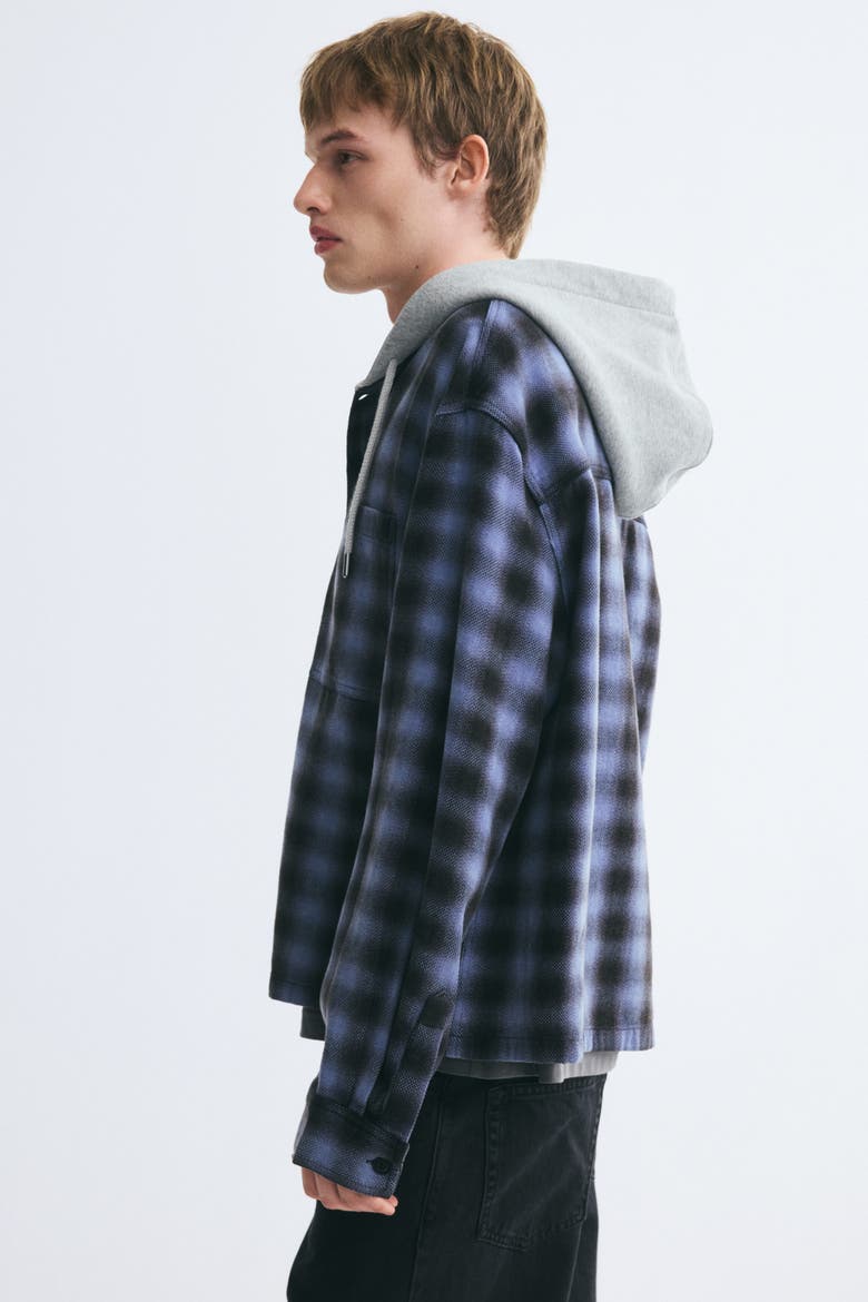 Hooded Overshirt, Alternate, color, Dark blue/plaid