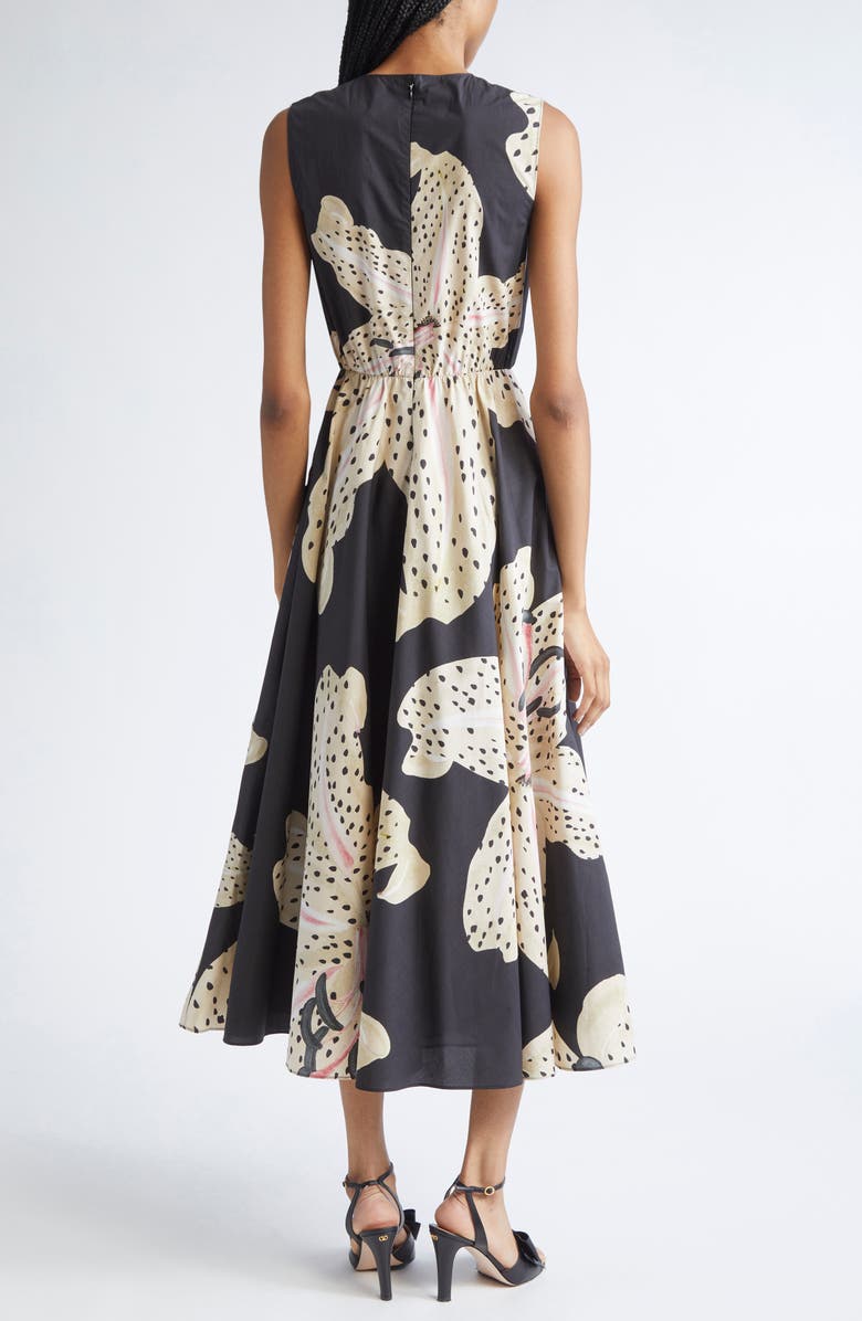 Giambattista Valli Tiger Lily Print Sleeveless A-Line Dress, Alternate, color, Black/ Ivory