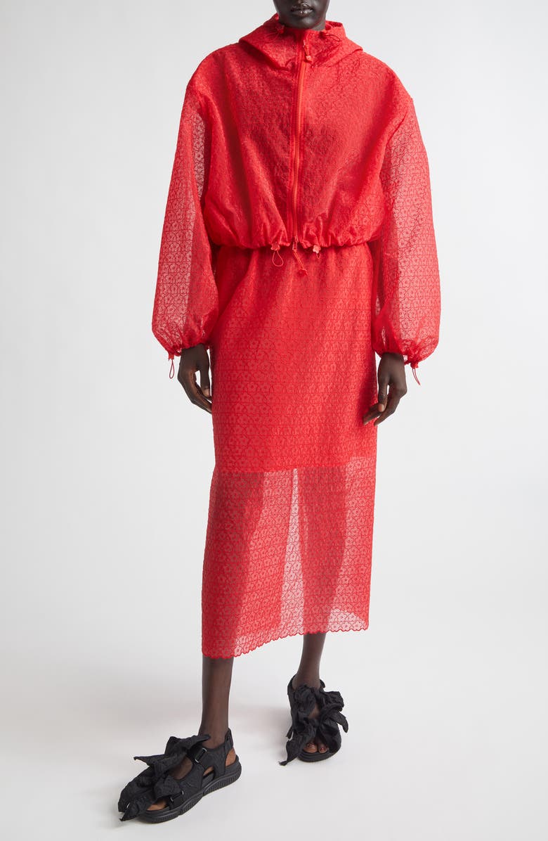 Cecilie Bahnsen Donna Windflower Embroidered Organza Midi Skirt, Alternate, color, Red