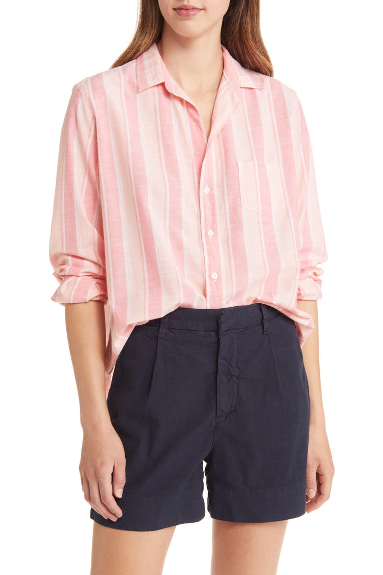 Stripe Cotton Button-Up Shirt, Main, color, PEACH PINK MULTI STRIPE