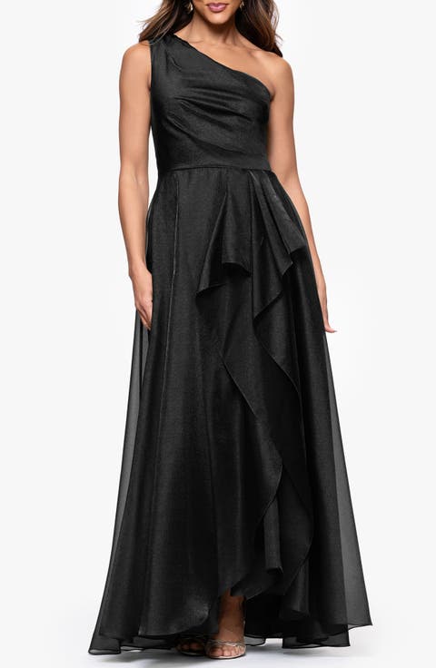 One-Shoulder Metallic Organza Gown