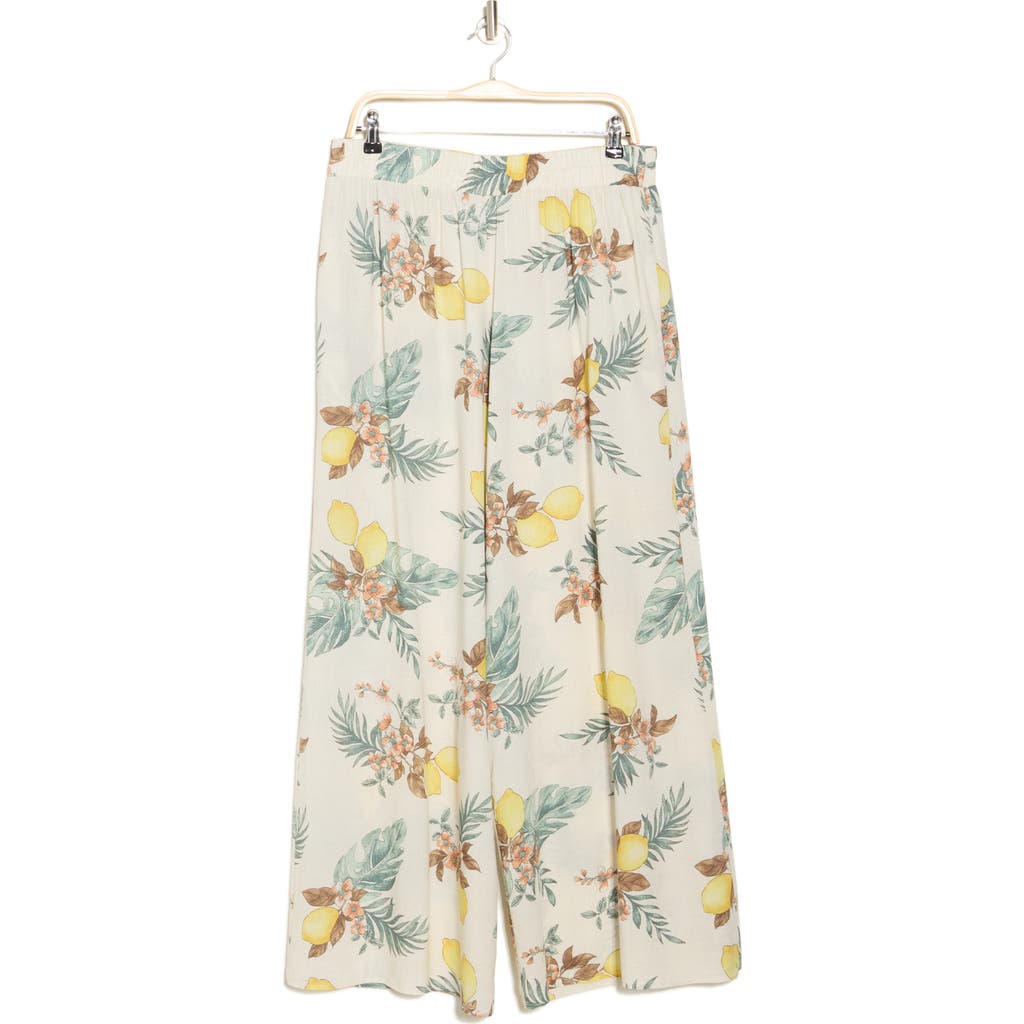 Renee C Lemon Print Wide Leg Pants In Taupe