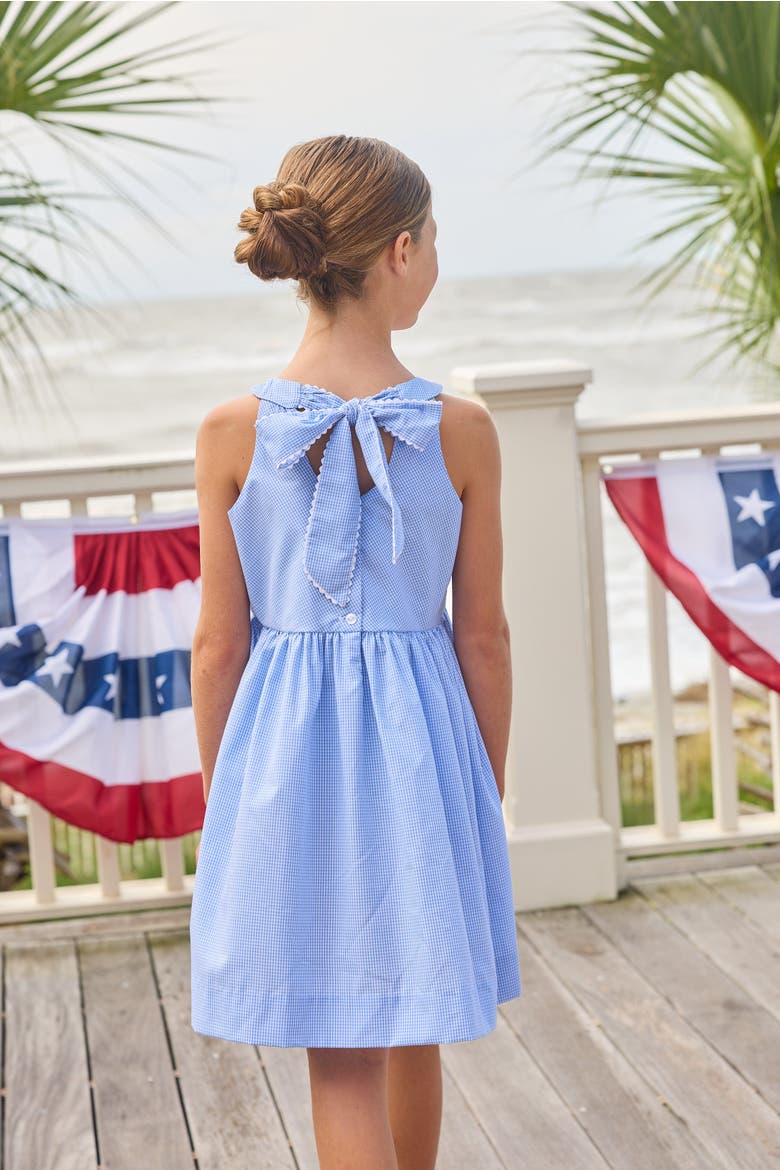 Kids' Bow Back Annie Dress, Alternate, color, Royal Mini Gingham