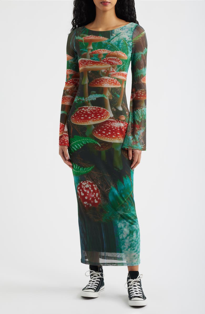 Dressed in Lala We're All Mad Here Long Sleeve Maxi Dress, Main, color, Green/ Red