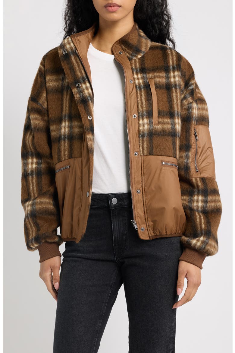 Lucien Plaid Mixed Media Jacket, Main, color, TOFFEE PLAID