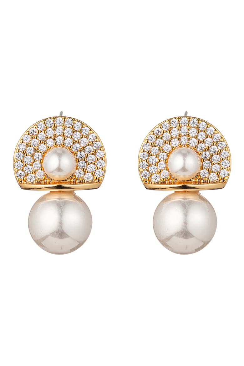 Aurora CZ & Glass Pearl Earrings, Main, color, GOLD