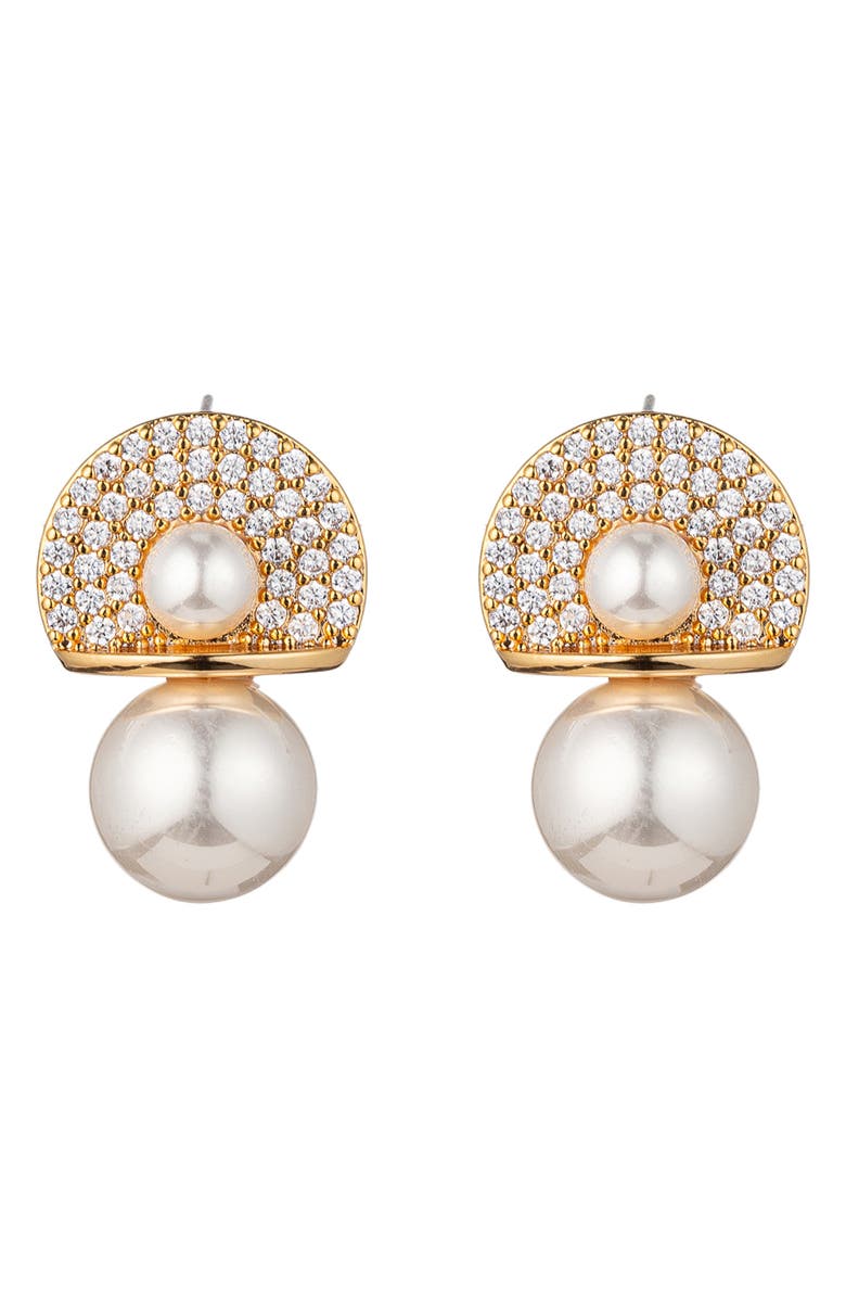 EYE CANDY LOS ANGELES Aurora CZ & Glass Pearl Earrings, Main, color, Gold