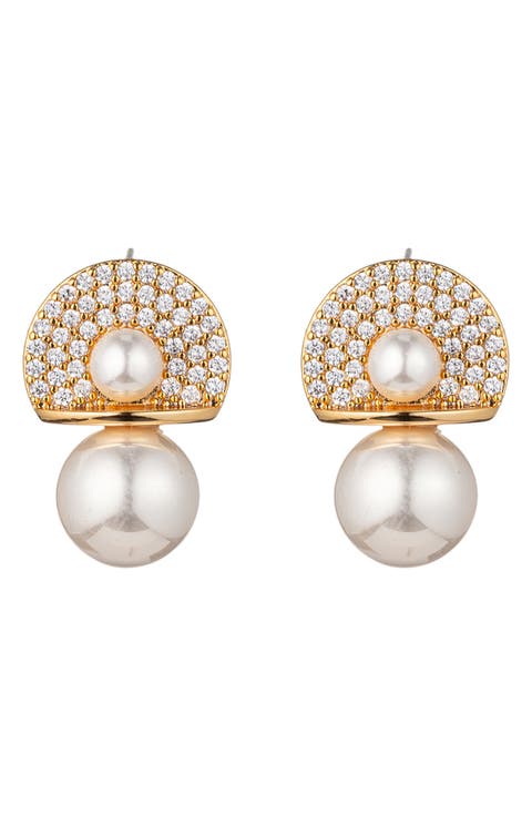 Aurora CZ & Glass Pearl Earrings