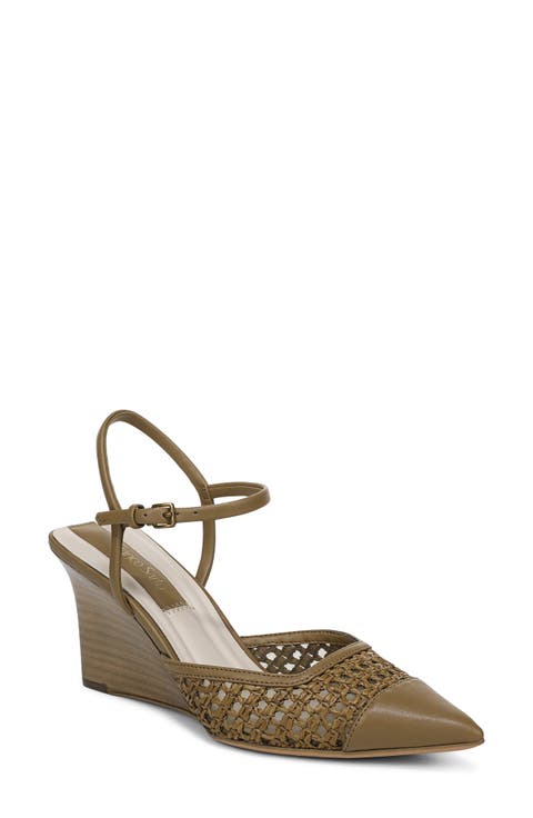 Cherie Ankle Strap Pointed Cap Toe Wedge Pump (Women)