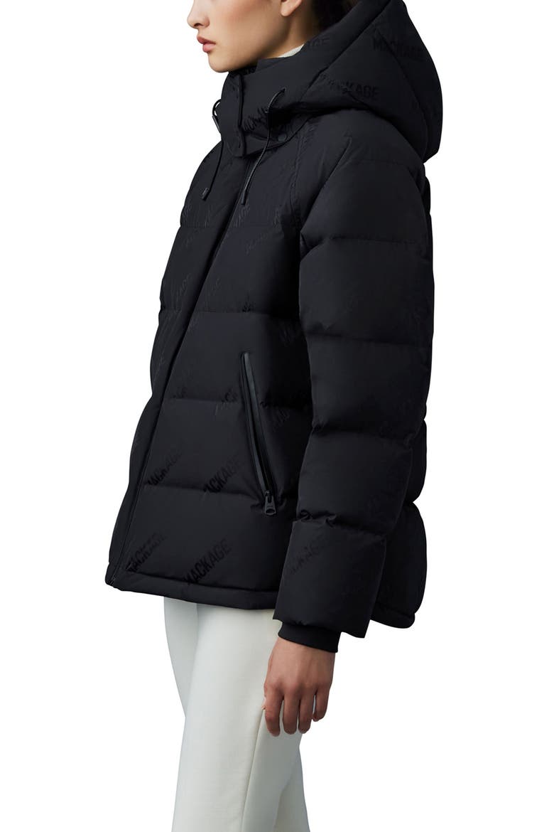 Edana City MG Logo Jacquard 800 Fill Power Down Puffer Coat with Removable Hood, Alternate, color, BLACK