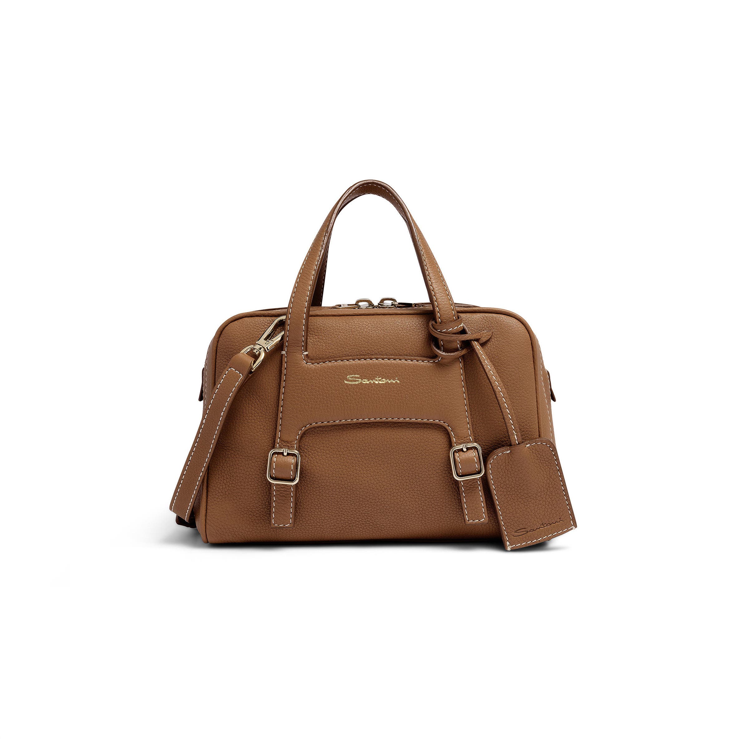 Santoni Leather handbag, Alternate, color, Brown