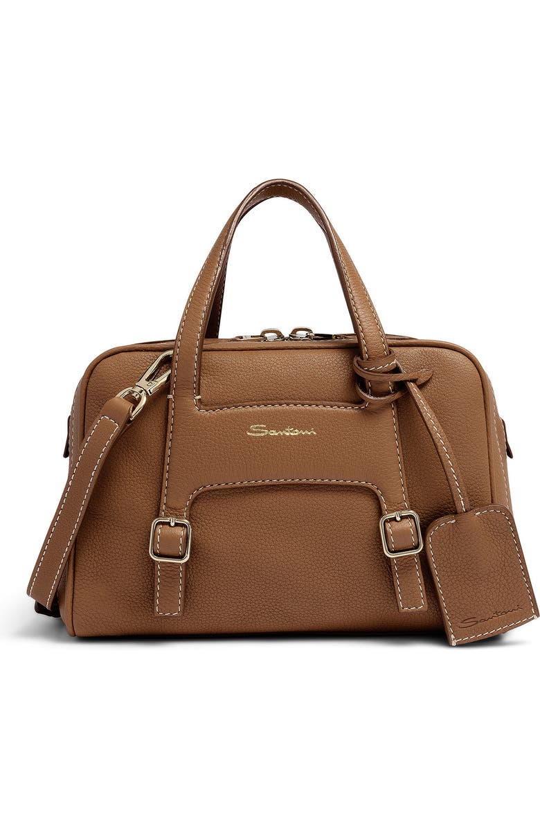 Santoni Leather handbag, Alternate, color, Brown