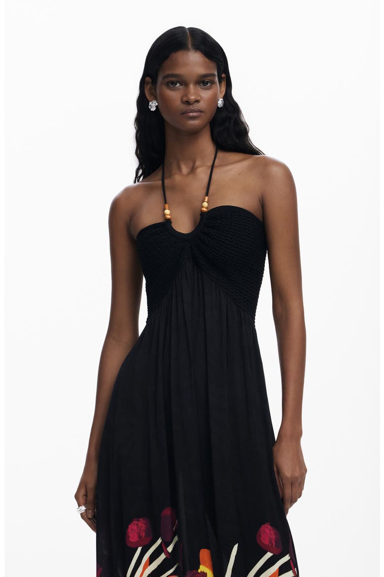 Beaded Mixed Media Maxi Cover-Up Sundress, Alternate, color, BLACK