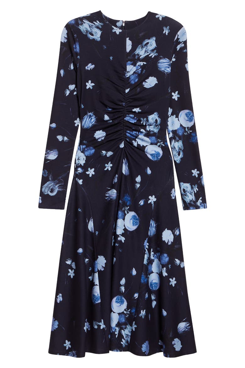 Floral Print Long Sleeve Ponte Knit Midi Dress, Alternate, color, DUTCH FLOWER PAINTING MIDNIGHT