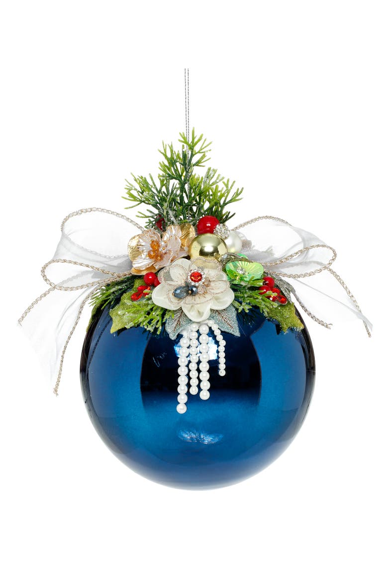 Floral Jeweled Ornament, Shiny, Dark Blue, Main, color, Shiny Dark Blue