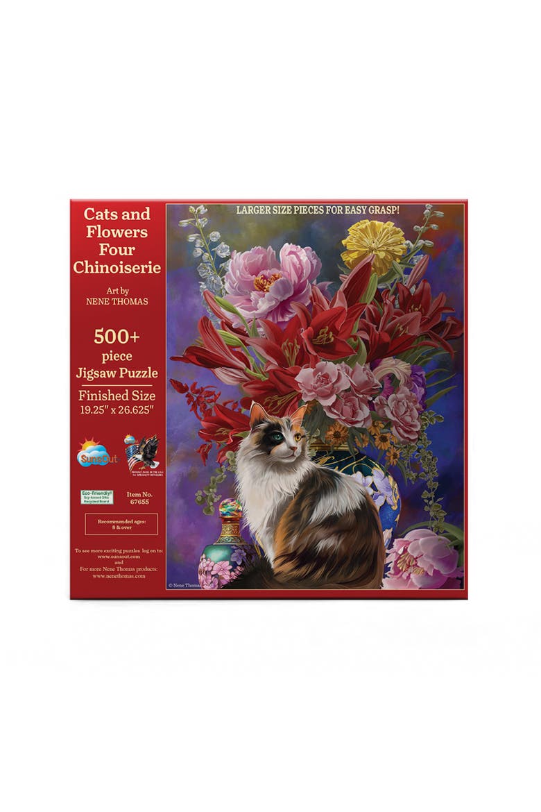 Cats and Flowers Four Chinoiserie 500 piece Jigsaw Puzzle for Adults Large Pieces, Alternate, color, Multicolor