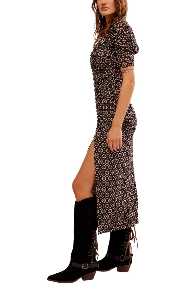 Free People Briella Floral Side Slit Dress, Alternate, color, Black Combo