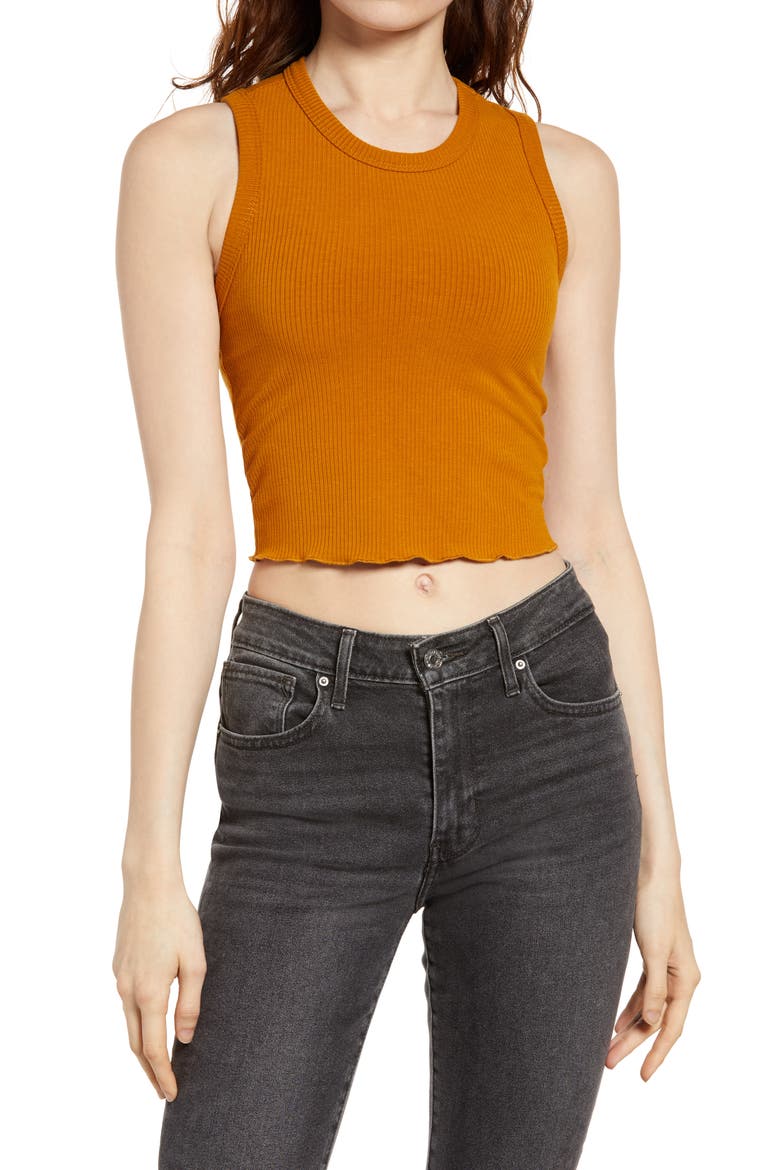 Ribbed Racerback Crop Tank, Main, color, DIJON