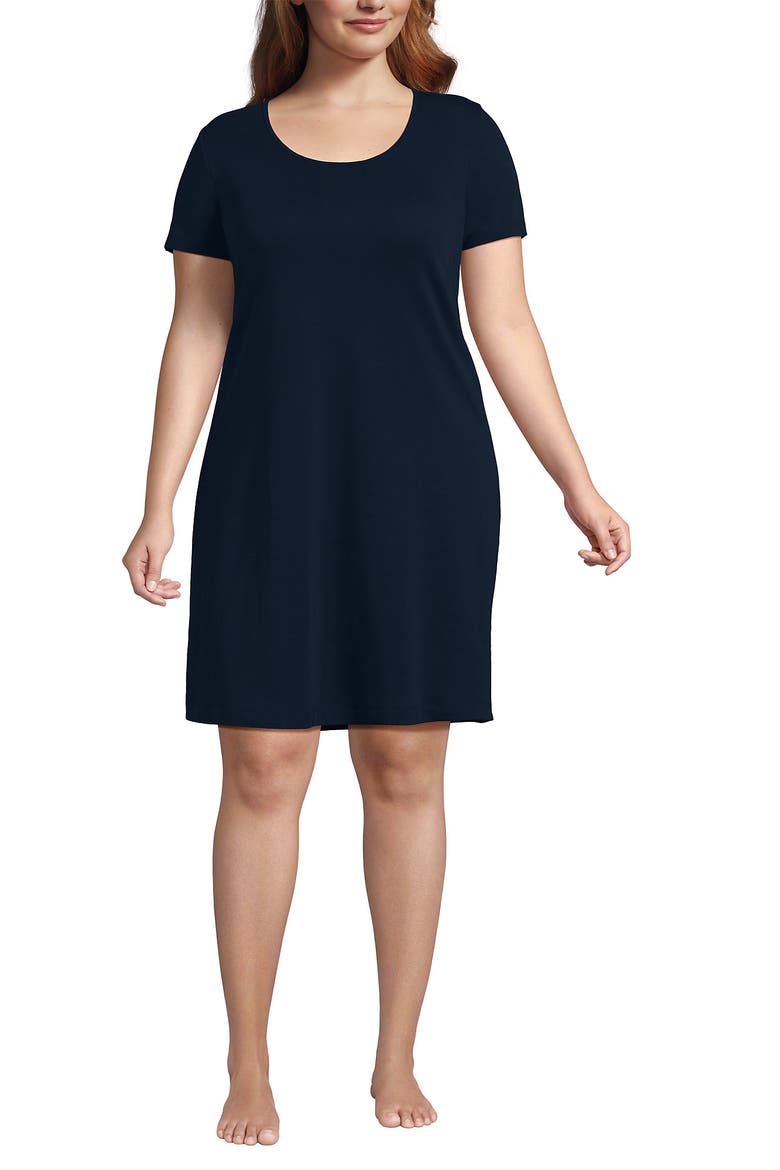 Cotton Short Sleeve Knee Length Nightgown, Main, color, Radiant Navy