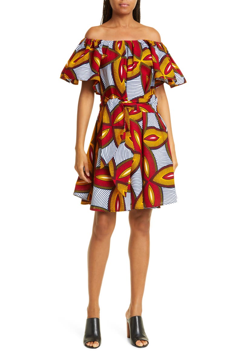 Off the Shoulder Cotton Dress (Nordstrom Exclusive), Main, color, RED/ YELLOW