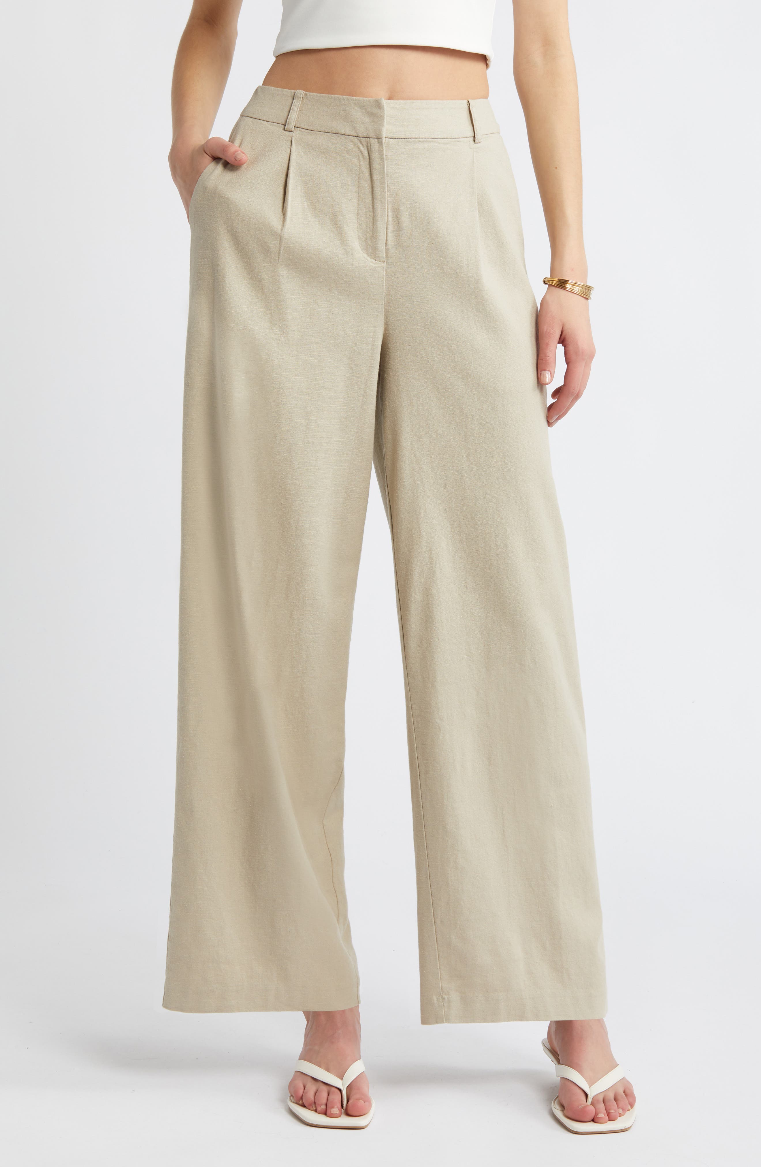 Open Edit Wide Leg Linen Blend Pants