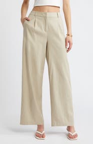 Open Edit Wide Leg Linen Blend Pants