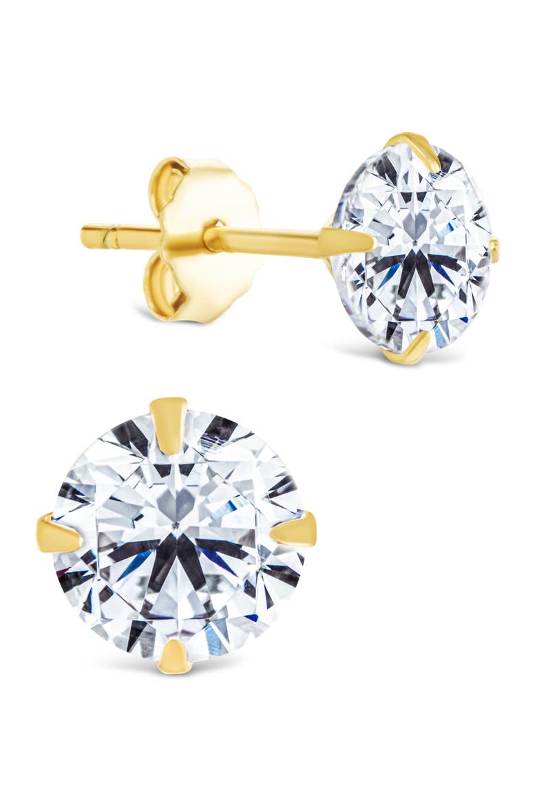 Round Cut Cubic Zirconia Stud Earrings, Main, color, GOLD