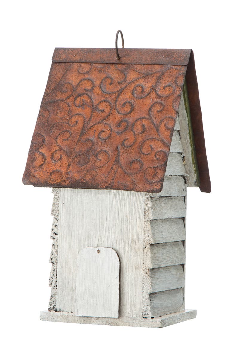 Glitzhome 12"H Retro Distressed Painted Solid Wood Cottage Birdhouse, Alternate, color, White