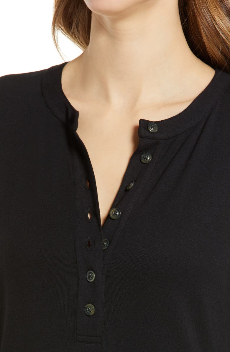 Caslon<sup>®</sup> Split Neck Long Sleeve Cotton Blend Dress, Alternate, color,