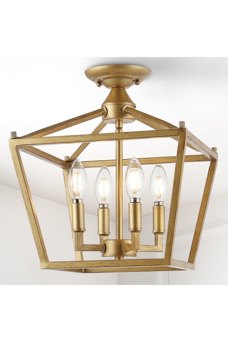 Plains 4-Light Iron Modern Farmhouse LED Flush Mount, Alternate, color, Brass Gold