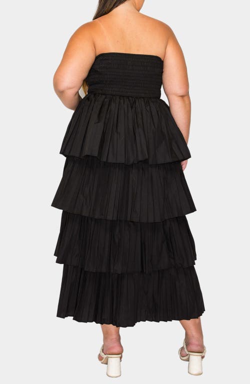 L I V D Eleni Strapless Pleated Tiered Cocktail Dress In Black