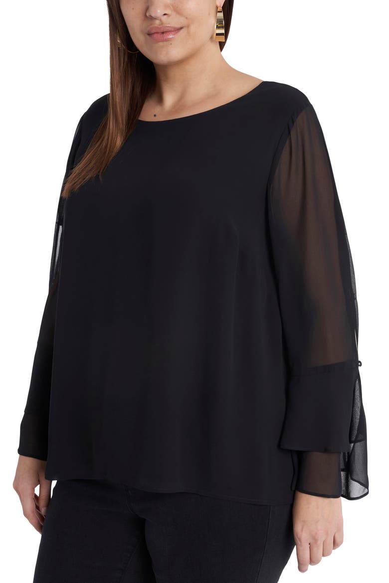 Ruffle Cuff Chiffon Top, Main, color, RICH BLACK