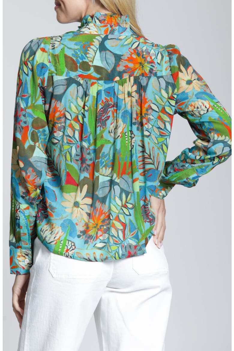 Floral Ruffle Placket Top, Alternate, color, TEAL BLUE MULTI