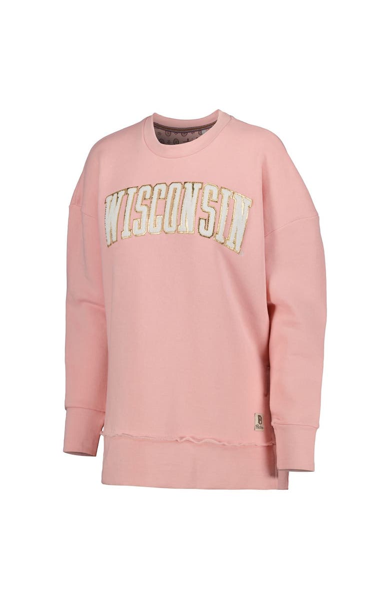 PRESSBOX Women's Pressbox Pink Wisconsin Badgers La Jolla Fleece Pullover Sweatshirt, Alternate, color, 