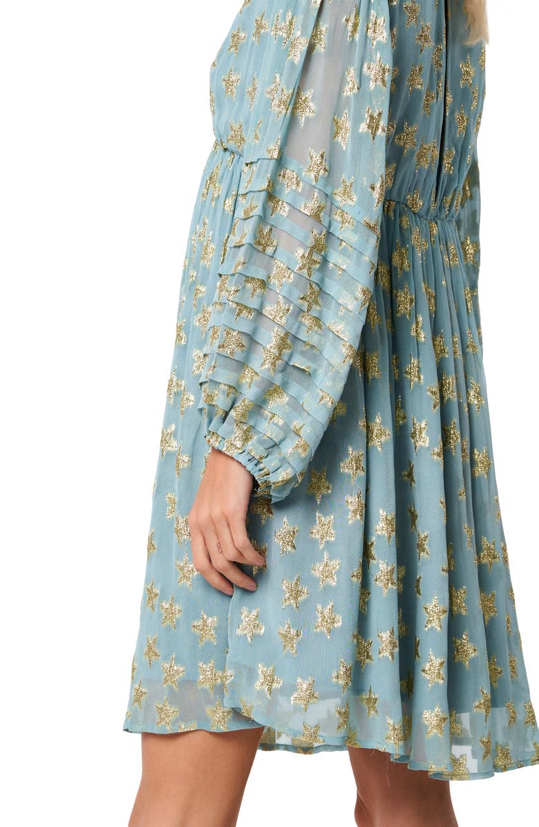 CIEBON Sallie Metallic Star Print Long Sleeve Minidress, Alternate, color, Dusty Blue