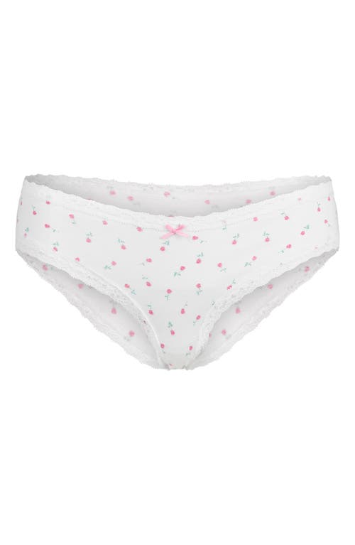 Skims Lightweight Cotton Lace Trim Briefs In Snow Rose Print