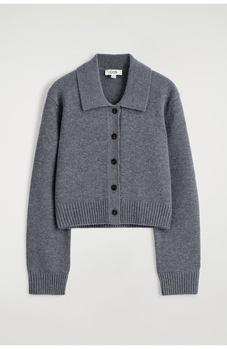 COS Collared Merino Wool Cardigan, Alternate, color, Gray Mélange